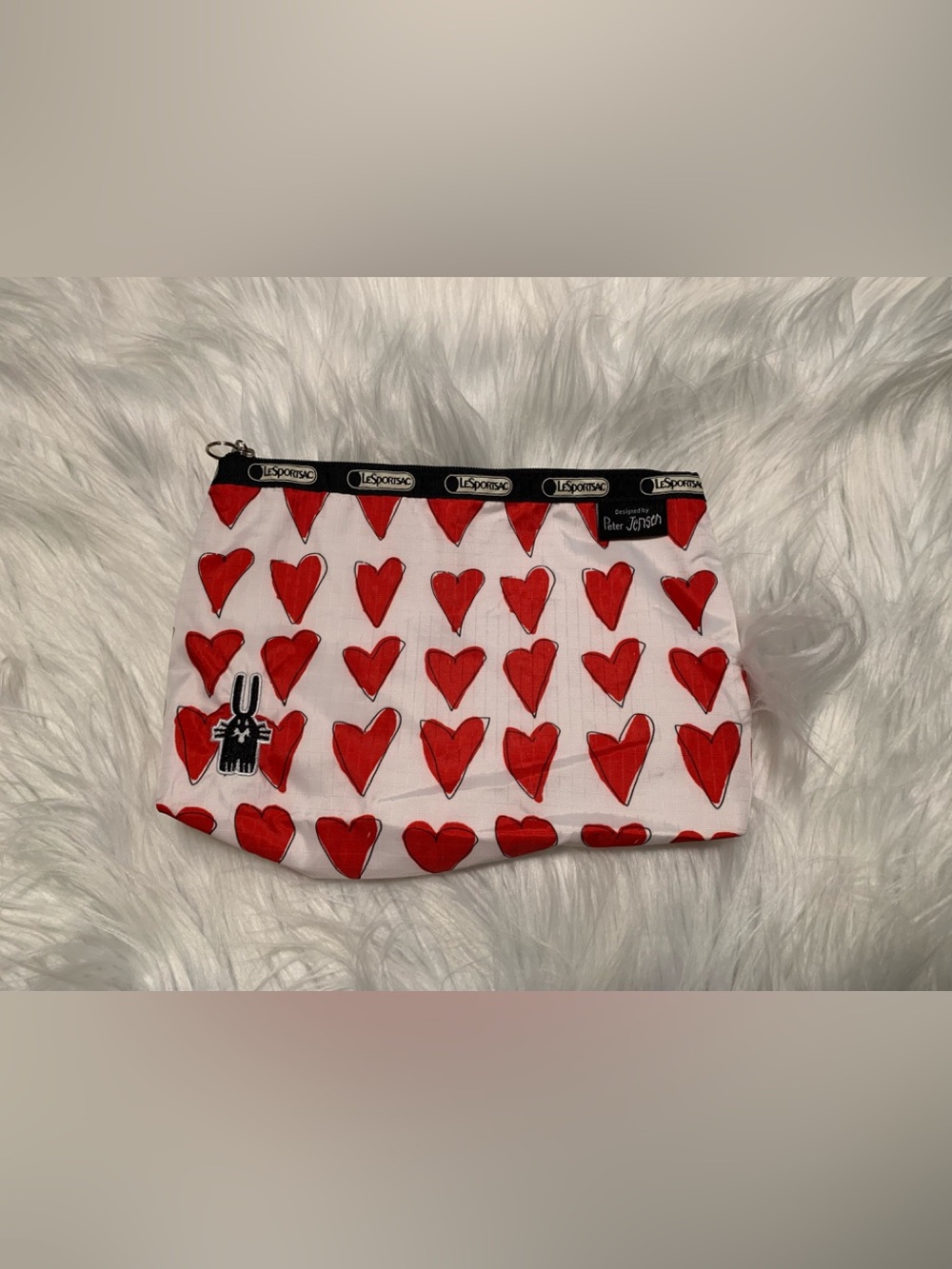 LE SPORTSAC by Peter Jensen red hearts design cosmetic zip close wristlet VGUC